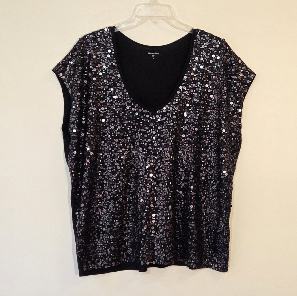Garnet Hill Silver and Black Sequin Sleeveless Blouse